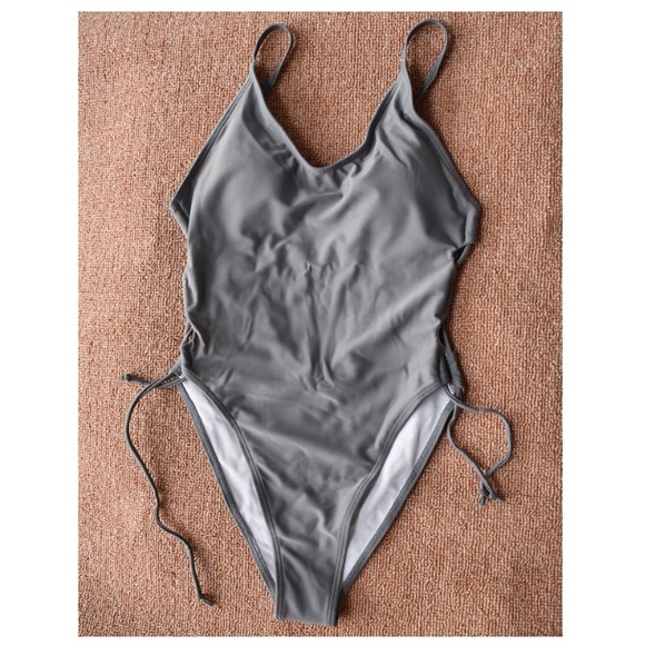 Lace Up One Piece SWIMSUIT Cement Grey Florence - Picture 3 of 4